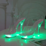 Sexy Ultra-heeled Sandals Ladies Stilettos Light Up Platform Sandals Transparent Crystal Shoes LED Glowing Shoes