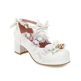Lolita Shoes Women High Heels Pendant Lace Straps Bow Cute Girls Princess Tea Party Pumps Students Lovely Plus Size