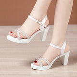 Thick-Heeled, Open-Toed Water-Drilled Sandals Women's 2023 Summer New Thick-Soled Waterproof Platform With Large-Size