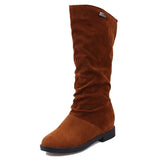 Winter Women Shoes Mid Calf Boots Warm Plush Women's Shoes Retro Slip on Platform Low Heel Knight Long Stretch