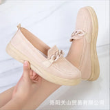 Women's Chain Loafer Flats For Women Round Toe Slip On Casual Shoes Fabric Flats Breathable Comfy Walking Shoes