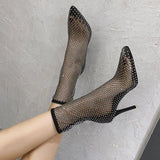 bling Rhinestone Mesh Pointed Toe Sandals Ankle Boots Stiletto High Heels Female Crystal Mesh Shoes Sandals shoes