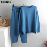 Pieces Set Women Knitted Tracksuit Turtleneck Sweater + Carrot Jogging Pants Pullover 2021 Sweater Set CHIC Knitted