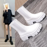 High Quality Ankle Boots for Women Autumn Motorcycle Boots Thick Heel Platform Shoes Woman Slip on Round Toe Fashion