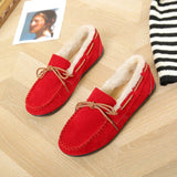 Loafers Warm Plush Women Moccasins Soft Sole Ladies Non Slip Shallow Suede Leather Sewing Female Flats Shoes 2021