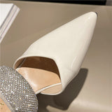 Women Slippers Pointed Toe High Heels Mules Pu Leather Slip on Summer Shoes Female Sandals 2023