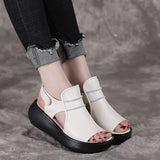 Summer Shoes Thick Bottom Flat Platform Sandals For Women Genuine Cow Leather Fashion Wedges Peep Toe Women