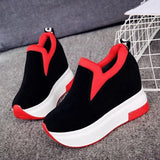 Platform Wedges Casual Female Sneakers 2022 Women Comfortable Shallow Rubber Vulcanize Shoes Black Autumn Loafers 10cm