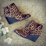 Pointed Toe Booties Winter Women Leopard Ankle Boots Footwear Platform High Heels Wedges Shoes Woman Bota