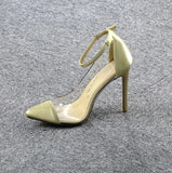 Women's High-heeled Shoes New Toe Monochrome Belt Buckle Fashion Single Shoes Pink Black Apricot Size 34 and 43