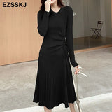winter A-LINE sweater dress elegant knit Drawstring dress women slim midi dress Female chic knit elegant