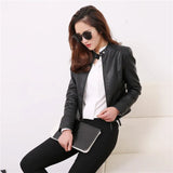 European Style O Neck PU Leather Jacket New Fashion Motorcycle Leather Outwear Women Slim Biker Coat Basic