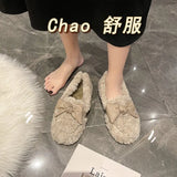 2022 Fashion Women's Short Mouth Suede Shoes Sequins Pearl Decoration Bowknot Thick Sole Plus Size Women's Shoes