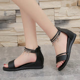 Breakj New Sandal Women Summer Flat Low Heel Women's Shoes Wedge Heel Open Toe Casual Korean Version Of Rear Zipper Sandals