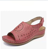 Breakj Summer New Sloped Sandals Women Hollow Flat Heded Buckle With Retro Hole