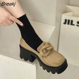 Jane Shoes Platform Gothic Women Pumps Fashion Square Toe Female Shallow Thick Heel Elegant Women's Single Leahter