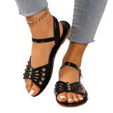 Flat-Soled Sandals Women's 2024 New Large-Size One-Word Buckle Beach