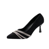 High Heels, Women's Tips, Fall 2023, New Fashion Water Drill, Shallow Single Shoes, Black Workplace Women's