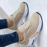 Women Summer Sneakers Breathable Mesh Patchwork Vulcanized Shoes Lace-Up Wedges Casual Running Sports Platform