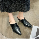 2024 New Baotou Half Drag Female Small Square Slope With High Heel Cool Drag Fashion To Wear Bright Leather Lazy Muller