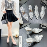 Breakj 2025 New Transparent Water Drill Tip Flat-Solt Fashion Shoes Women Low Heel Fairy Temperament Shallow Low