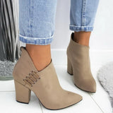 Boots Pointed High Heels Shoes Solid Color Leather Ankle Boots Female Boots Fashion Thick Heel Side Zipper Women