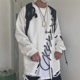 Dark Wind Super Fire High Street Hip Hop Personality Diy Tied Bandwidth Loose Long Sleeve T-shirt Men & Lady