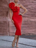 New Dress Woman 2025 New Sexy Sling Three-Dimensional Flower Temperament Banding