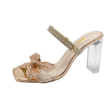 Breakj Two Wearing High-Heeled Sandals Women 2025 Summer New Water Drill Bows Coarse And Crystal And Outer Wear Cold