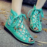 Breakj Boots Flat Shoes Sewing Beaded Cloth Boots Ethnic Style Embroidered Cloth Summer Style Women's