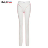 Puss Striped Patchwork Pencil Pants Women Skinny Elastic High Autumn Leggings Trousers Streetwear Casual Wild