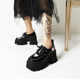 Lovely Heart Darkness Black Gothic Style Lolita Punk Rivet Zipper Cosplay Chunky Heels Platform Shoes Women Footwear Big Size