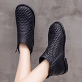 Boots Women short boots Woven cowhide Flat casual shoes Autumn and winter flat ankle boots brown Black ladies