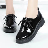 Hot High Quality Women Oxfords Flats Platform Shoes Patent Leather Slip-on Pointed Creeper Black Brogue Loafers