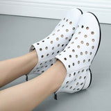 2021 Summer Ankle Boots Genuine Leather Shoes Women Med High Heel Back Zipper Boots Cutout breathable Mujer