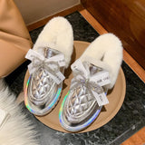 Boots 2020 Winter New Rhinestone Bow Flat-bottomed Fashion Korean Version Cover Foot Students Maomao Cotton