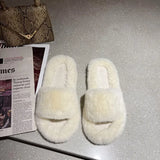 Style Fur Slippers Girls 2023 Autumn And Winter New Furry Home Flat-Soled Plush
