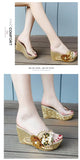 2022 Summer New Wedges Sandals Women Sexy Crystal Transparent High Heels PVC Slippers String Bead Slippers Fashion