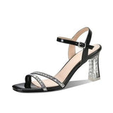 34-40 Women Crystal High Heels Sandals Sequined Ankle Strap Shoes 2022 Summer Gold Silver Purple Black Zapatos Para