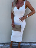 2022 Sexy Sling Wrap Long Dress Women Elegant V-Neck Solid Color Party Dress Summer Simple Sleeveless Resort Dress