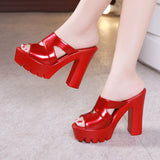 Super High Heel Waterproof Table Fishmouth Sandals Women Wear Large Size 40-43 Thick Heel Slippers In