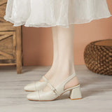 Breakj Jane Sandals Women's Versatile Thick Heel French Shoes Missing Heel One Word Belt Women's Shoes 2023 New Shoes