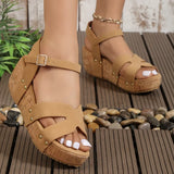 Rivets Chunky Platform Sandals Woman Ankle Buckle Wedge Gladiator Sandals Woman Non Slip Beach Sandles Female Size