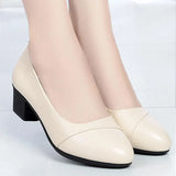Women Mid Heel Shoes Office Lady Pumps PU Leather Black Basic Square Heeled Spring Autumn Loafers Female