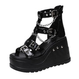 Female Stylish Gothic Zipper High Wedges Sandals Summer Platform Punk Street women's Sandals Fish Mouth Shoes