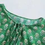 Women Flower Print O Neck Lace Up Green Midi Dress Female Short Sleeve Clothes Casual Lady Loose Vestido