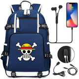 Anime ONE PIECE Schoolbag USB Charge backpack plugged into the headset cord backpack for boys and girl men women travel