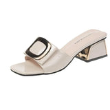 Slippers Women Wear 2023 New Metal Buckle Korean Version Of Flip-Flops Fashionable, Comfortable And Thick-Heeled Word