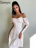 Satin Women Dress Sexy Club Long Puff Sleeve Party Mini Wrap Dress Fashion 2021 Black Bodycon Bandage Dresses