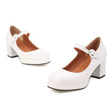 EDEELVEE Spring Women Buckle Mary Janes Platform Thick High Heel Pumps Fashion Sweet Dress Shoes Black White Red Plus Size